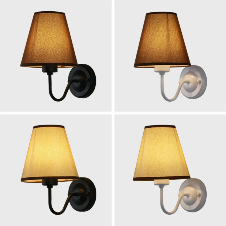 모던 LED 벽 램프, 레트로 E27 크리에이티브 원단 벽 램프, 블랙, 화이트, 구리, 실내 침대 옆, 침실, 거실, 호텔 램프