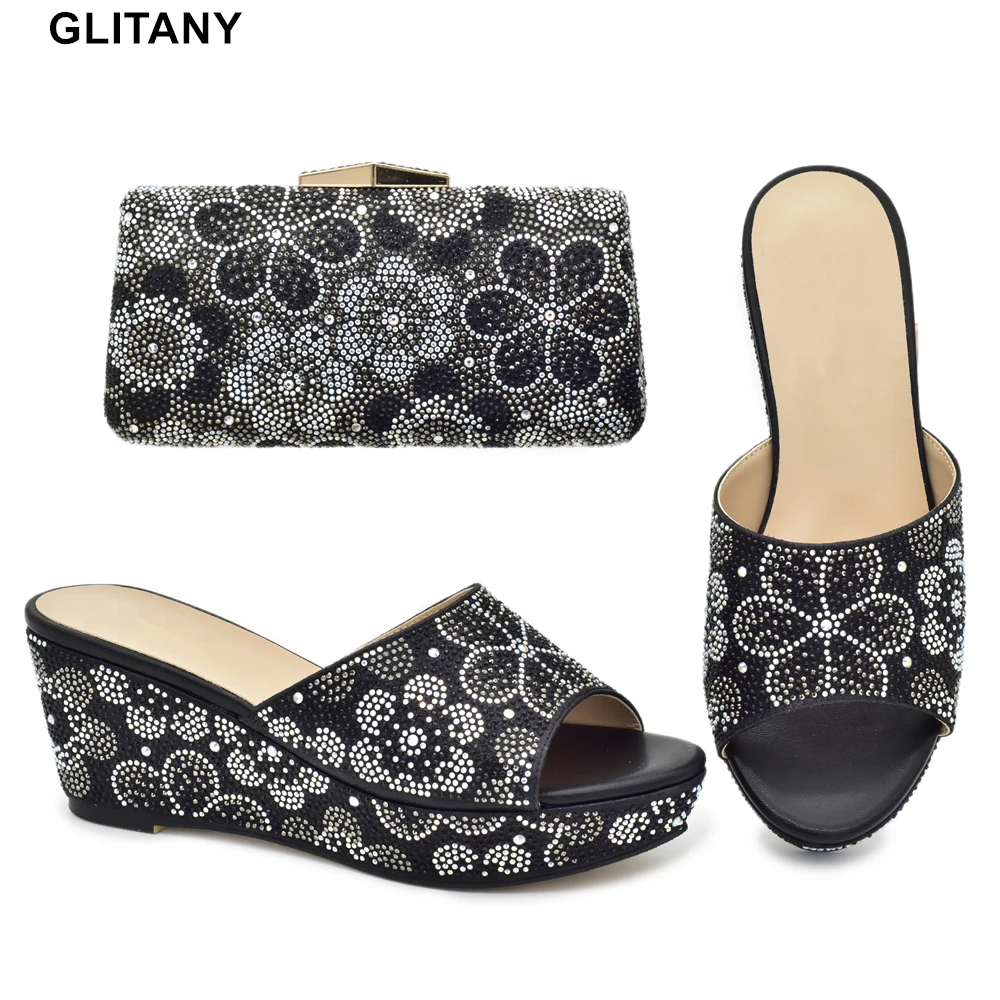 

Fashion African Shoe and Bag Set Decorated with Rhinestone Summer High Heeled Shoes for Women Italian Shoes with Matching Bags