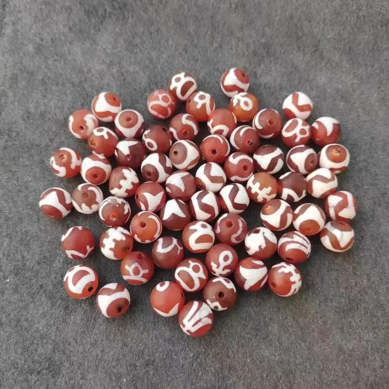 

30pcs/lot boutique natural red white thread round beads weathered dzi diy men women bracelet necklace noble God of Wealth Huya
