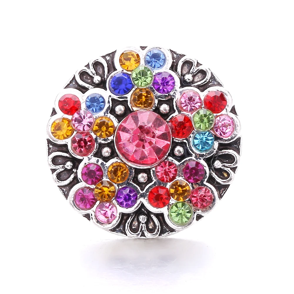 20pcs Metal Crystal Colorful Flower 18mm Snap Button Fit Snaps Necklace Bracelet Jewelry
