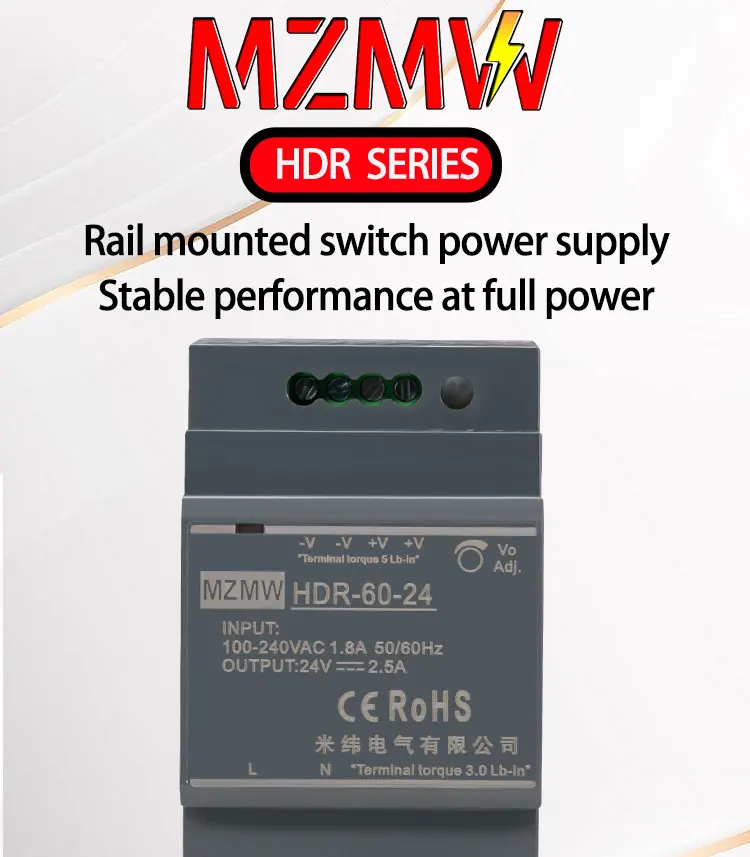 Description Picture 2 of itemHDR Series DIN Rail Switching Power Supply 15W 30W 60W 100W 150W 110V 220V AC/DC 12V 24V Industrial Ultra-thin SMPS Transformer