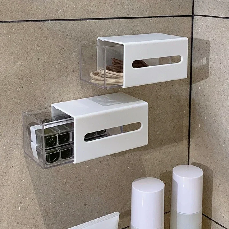 Wall Mounted Storage Box Bathroom Cosmetic Cotton Swabs Jewelry Storage Box Home Office Sundries Clips Hairpin Drawer Storage - 4