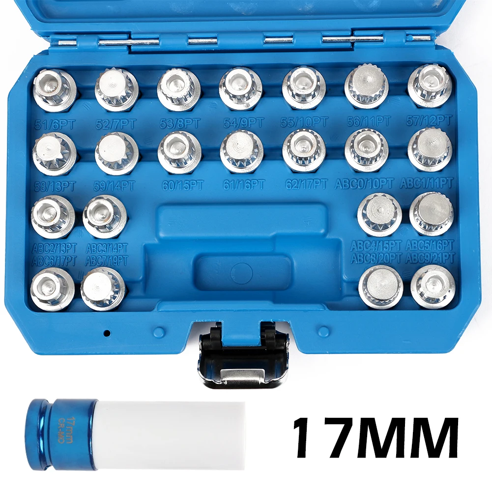 

23Pcs Anti-Theft Screw Wheel Lock Key Removal Socket Kit Auto Lug Nuts Anti-Theft Screw Tool Set For VW Adapter