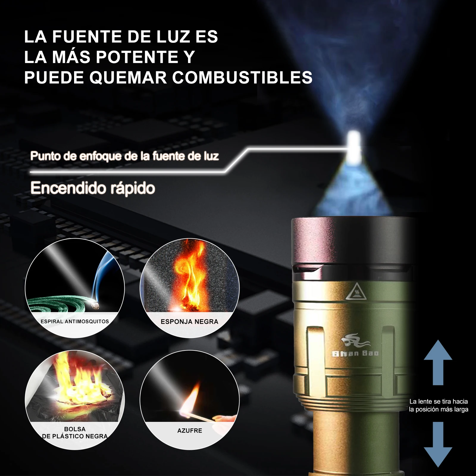 샨 바오 3000LM 배터리 5000mAh 야외 줌 방수 녹색 손전등 강력한 초점 조명 소스 불꽃 점화 가능