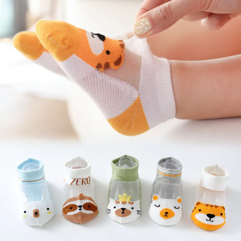 Cartoon Animal Mesh Cotton Socks for Babies and Toddlers - Pack of 5 Pairs