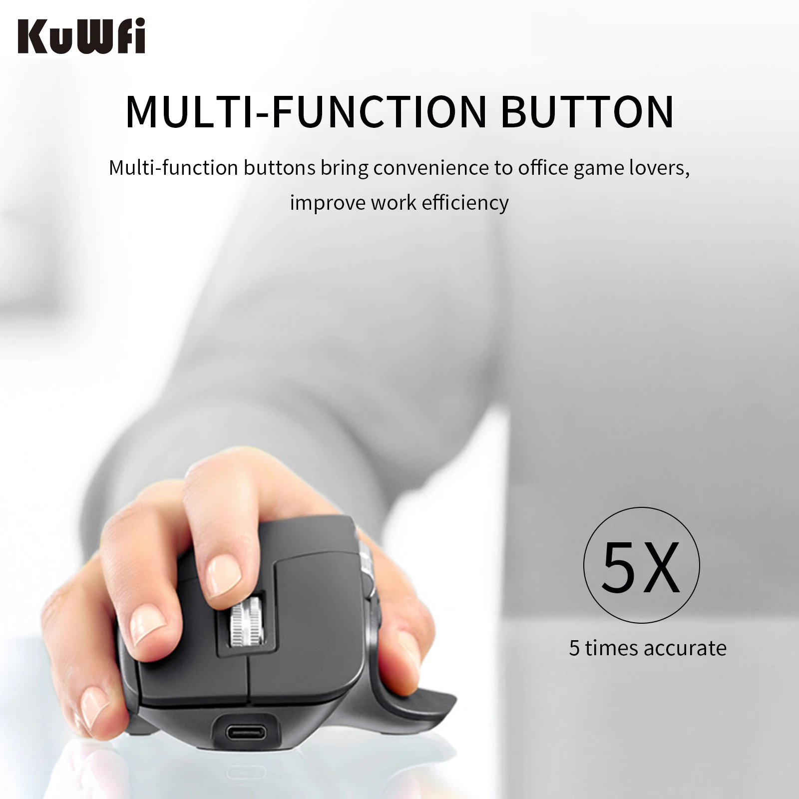 Rato sem Fio Recarregável Kuwfi Mouse Silencioso para Jogos 2.4g e Bluetooth Ergonômico para Computador Portátil 4000dpi Botões Rgb Mouse - Imagem 6