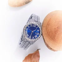 Popular Business Men's Faux Diamond-studded Steel Strap Watch, Fashion Hip-hop Street Culture Cuban Bracelet 1
