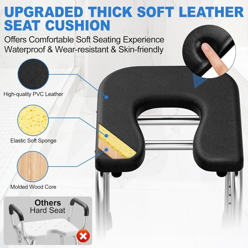 U-Shaped Shower Chair with Thick Padded Cushion, 400LBS Stainless Steel Shower Seat for Inside Shower, Adjustable Bath Chair 2