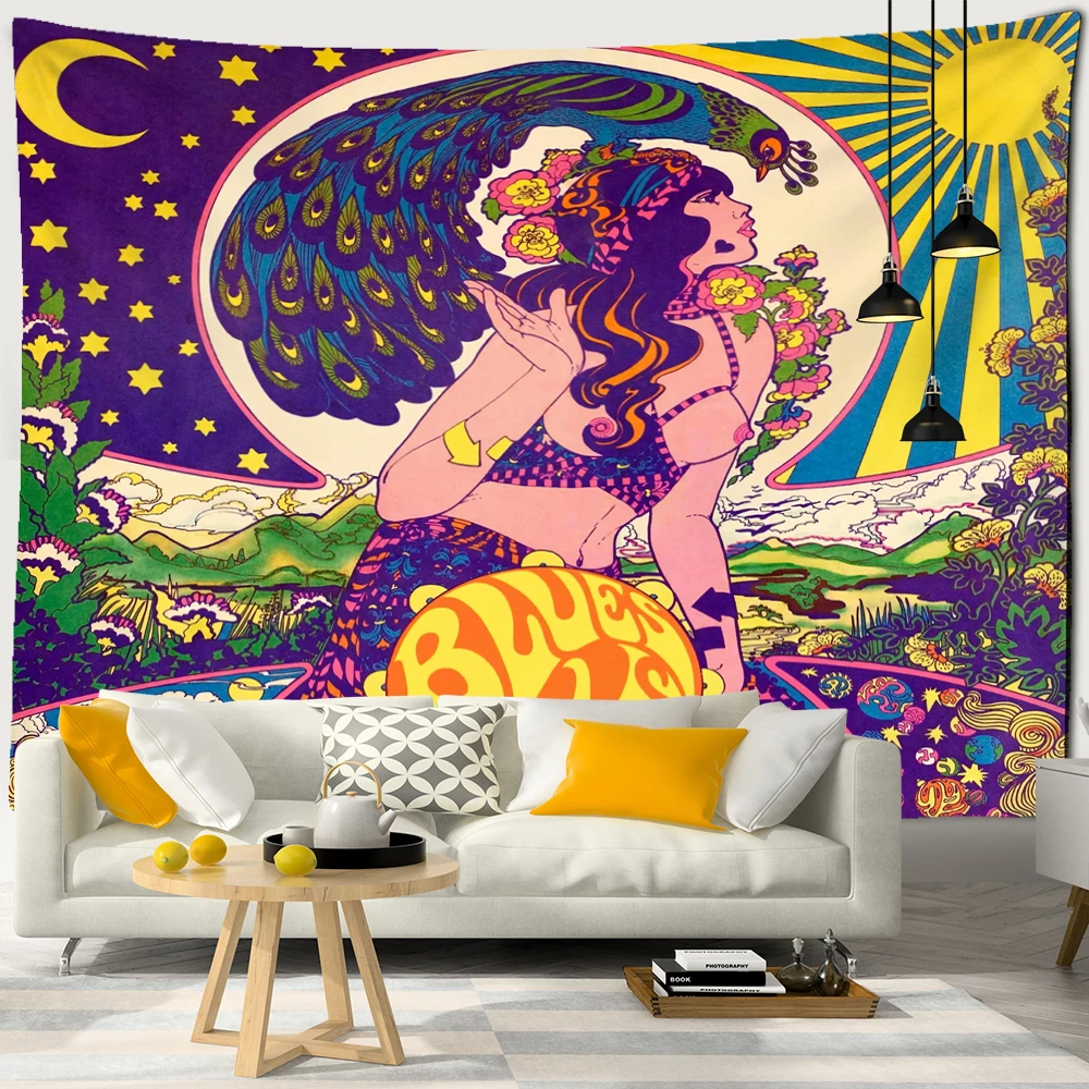 Kawaii Women Wall Hanging Tapestry Anime Cute Girl Illustration Aesthetic Art Tapiz Hippie Room Dorm Decor tapestry decorations