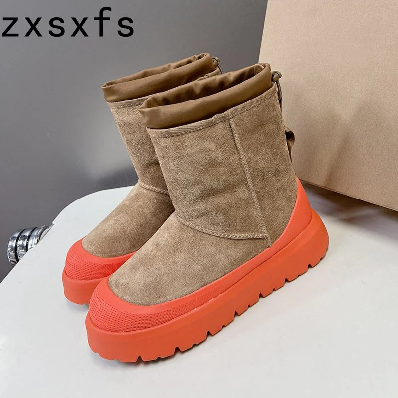 

Winter Lover's Warm Wool Ankle Boots For Women Men Suede Leather Platform Flat Casual Shoes Lace Up Thick Sole Short Boots Women