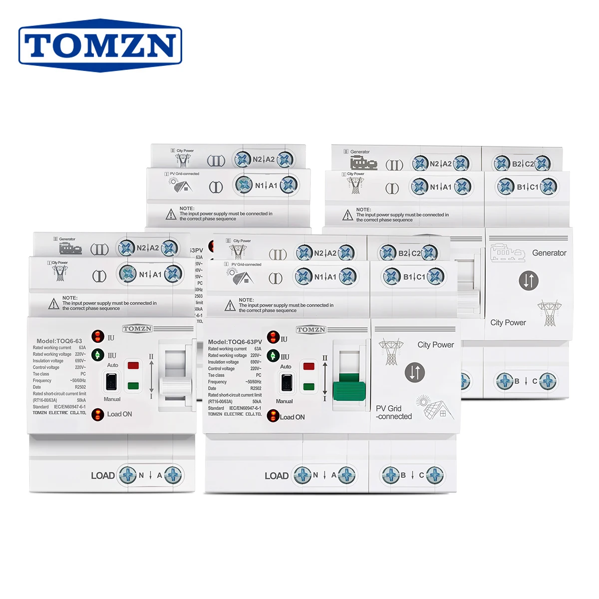TOMZN Rail Din petite taille PV ATS 2P4P 63A 230V double puissance transfert automatique sélecteur électrique ininterrompue