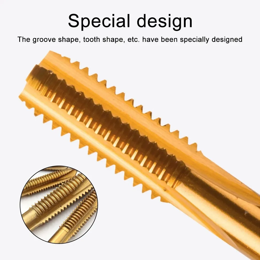 HSS Tap Set 1/5/7pcs Hand Thread Screw Taps M3 M4 M5 M6 M8 High Hardness Titanium Coated Threading Tools for Metalworking