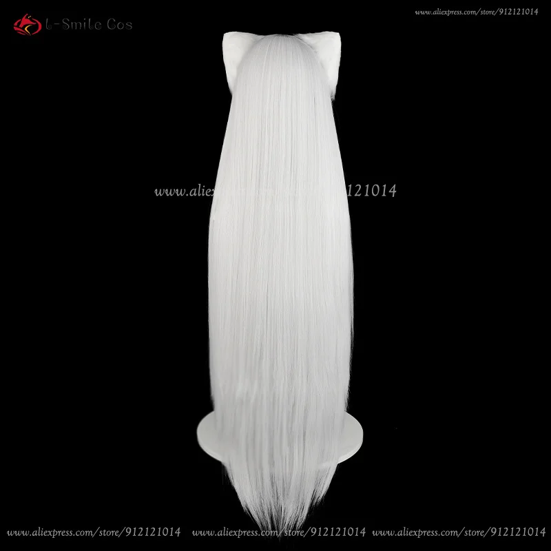 Tomoe Cosplay Perücke Silberweiß Unisex Anime Wig Hitzebeständig mit Ohren 15
