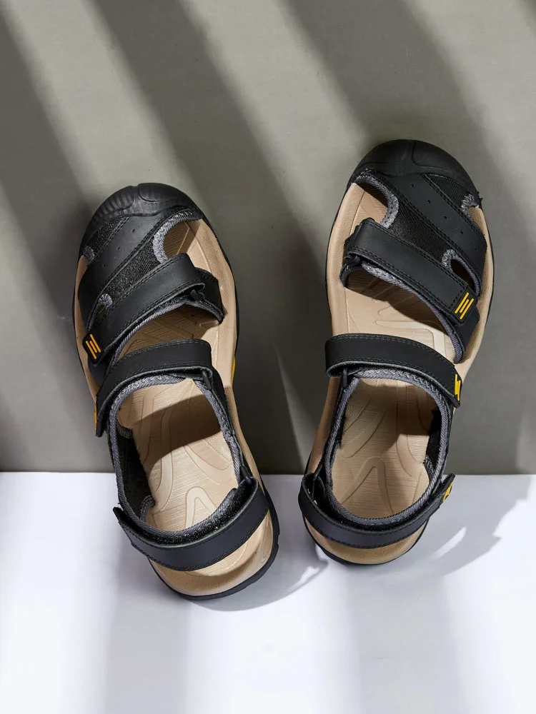 2023 New Arrival Breathable Leather Sandals Outdoor Beach Fashion Big Size Men's Summer Shoes Slip-on Slippers_voghion.com