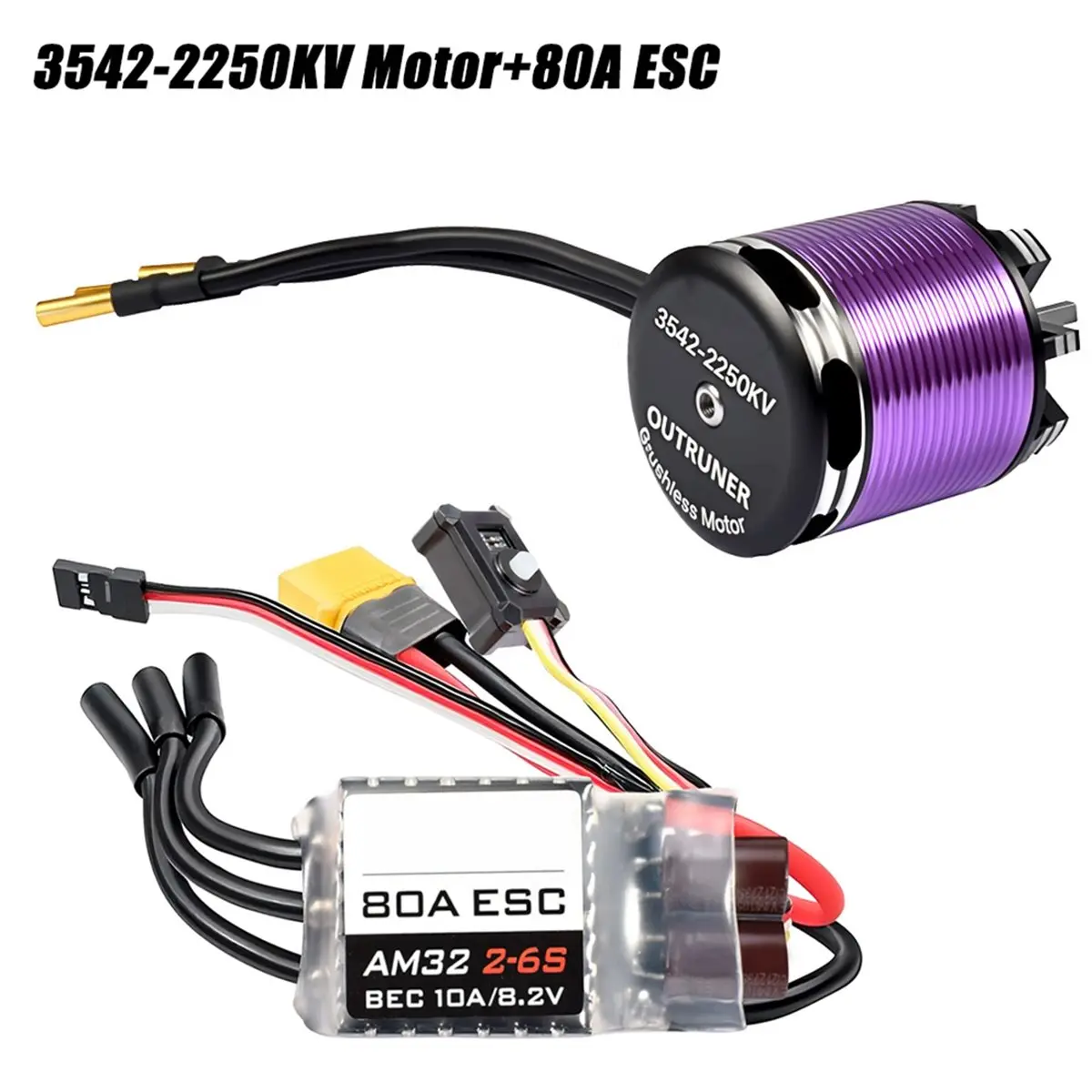 (AIMA) 브러시리스 모터 ESC 콤보 3542 아웃러너 모터 80A ESC 1/10 1/12 RC 크롤러 자동차용, 브러시리스 모터 AM32 ESC 2250KV