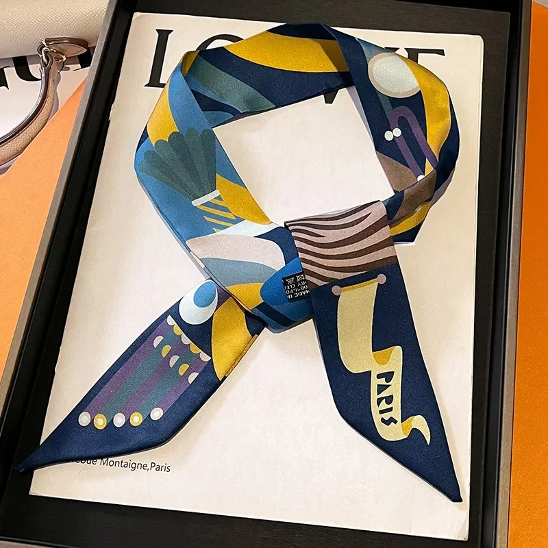 Fashion Skinny Scarf Women Luxury Brand Twill Printing Tie Bag Handle Ribbon Hair Band Women's Headscarf New Design Silk Scarves 2