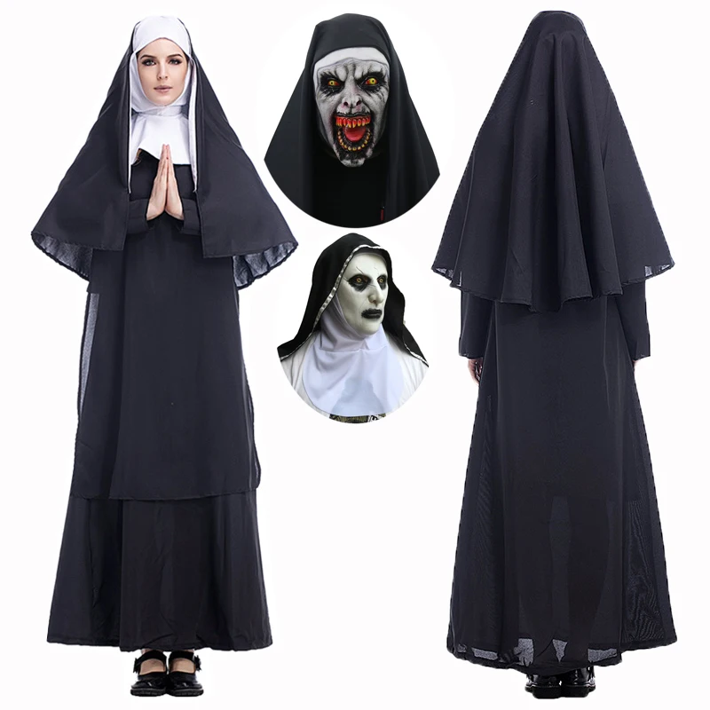 

Movie The Nun Valak Cosplay Costume Conjuring Long Dress Priest's Robes Adult Horror Ghost Scary Halloween Carnival Fancy Dress