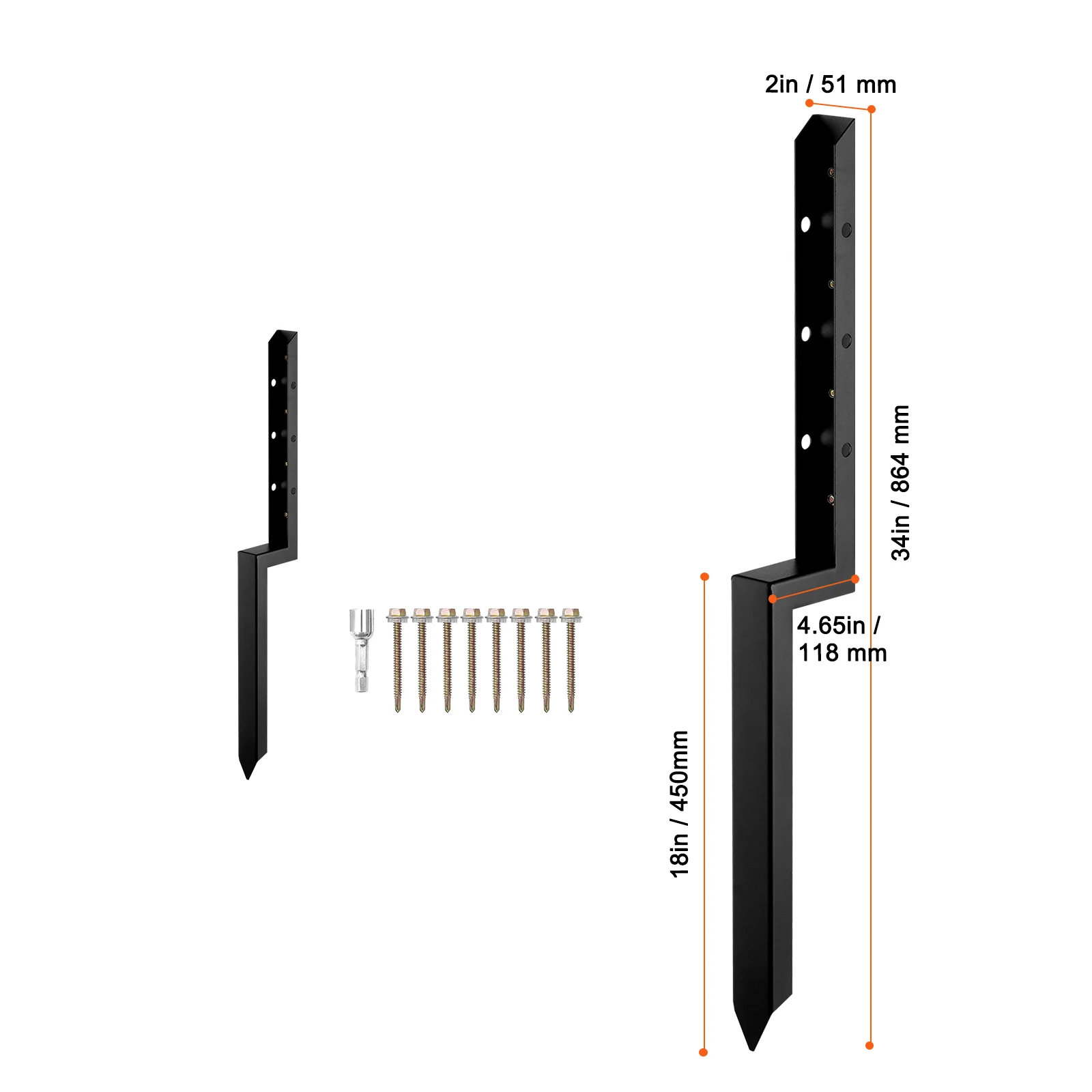 Kit Di Riparazione Per Pali Di Recinzione In Acciaio A H, Ancoraggi Per Pali Di Legno Inclinati O Rotti, 58cm