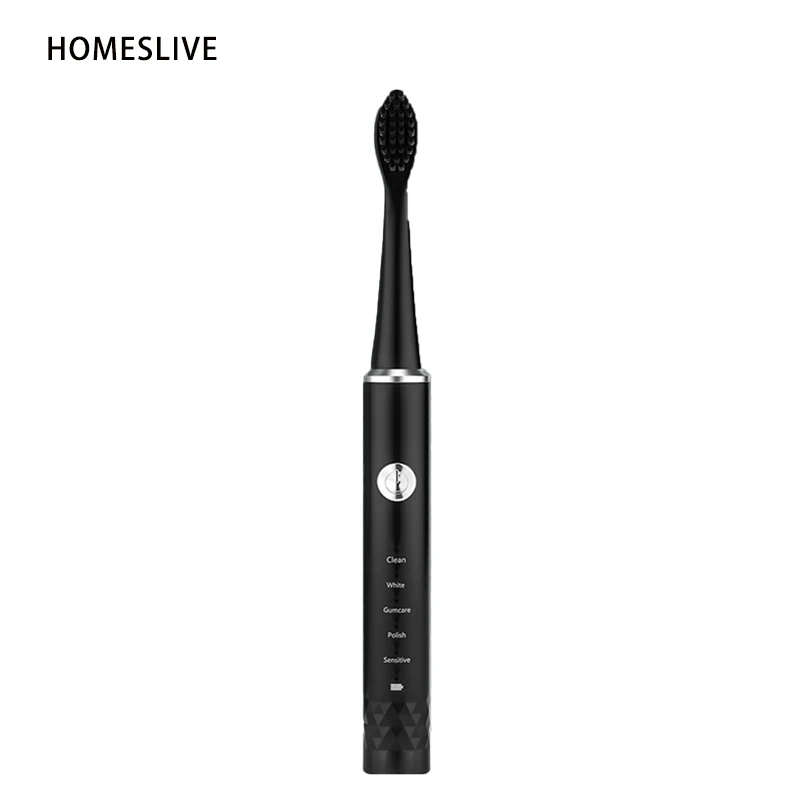 HOMESLIVE Vibrating Adult Electric Toothbrush 5 Modes Charging Ultrasonic Replacement Head Waterproof Strong Cleaning Soft Head