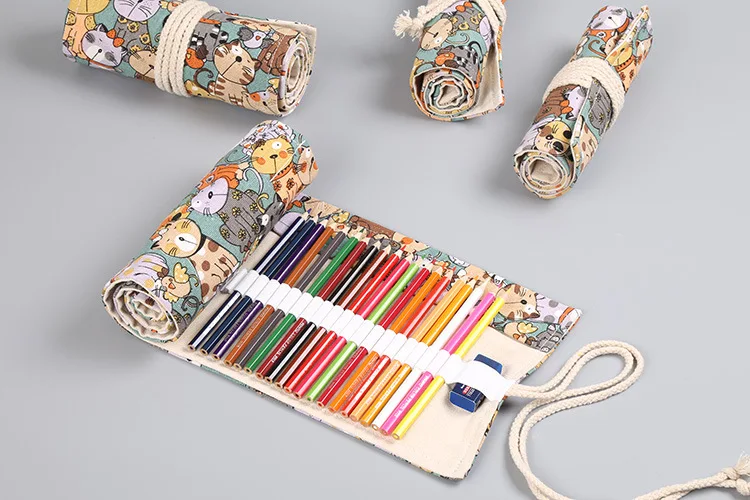 Kawaii 72-Slot Roll-Up Pencil Case - Cute & Spacious Stationery Organizer