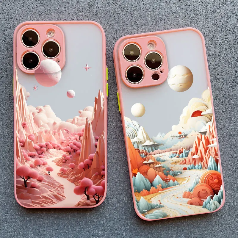 Creative Mountains Landscape Pink Shockproof Phone Case Cover
