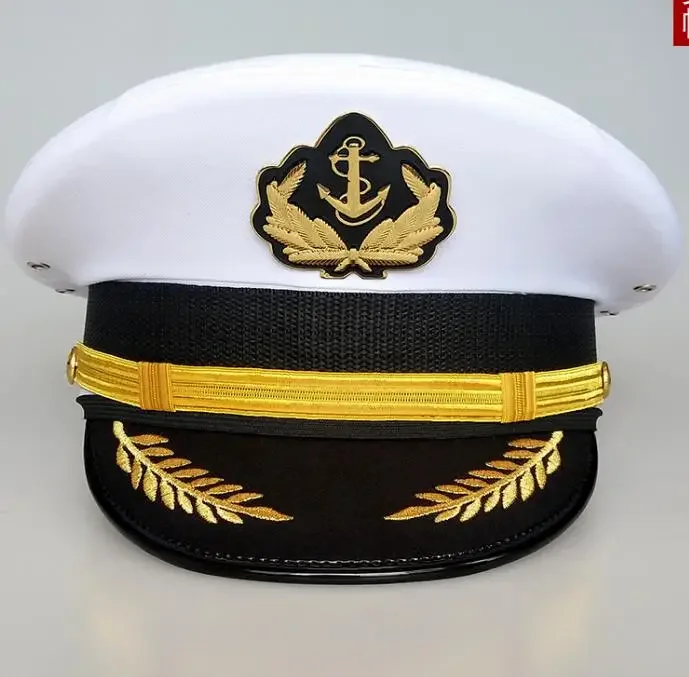 

Sailor Hat US Navy Seafarer Cap Seaman Crewman Military White Officer Ship's Anchor Spring