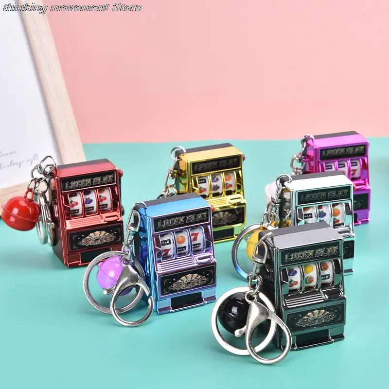 1pc Lucky Jackpot Mini Fruit Slot Machine Fun Birthday Keychain Gift Kids Educational Toy Coin Operated Games Gambling Machine