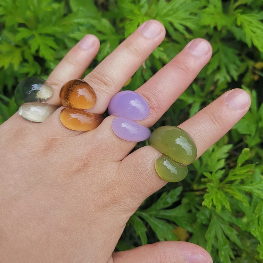 NewTransparentResinAcrylicRingsMulticolourGeometricRoundRings