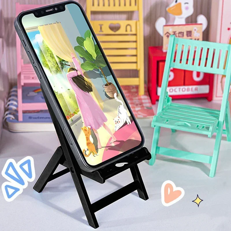 New Foldable Macaron Moblie Phone Holder Lazy Desktop Tablet Holder Beach Chair Portable Phone Holder Cute Chair Stool Cartoon