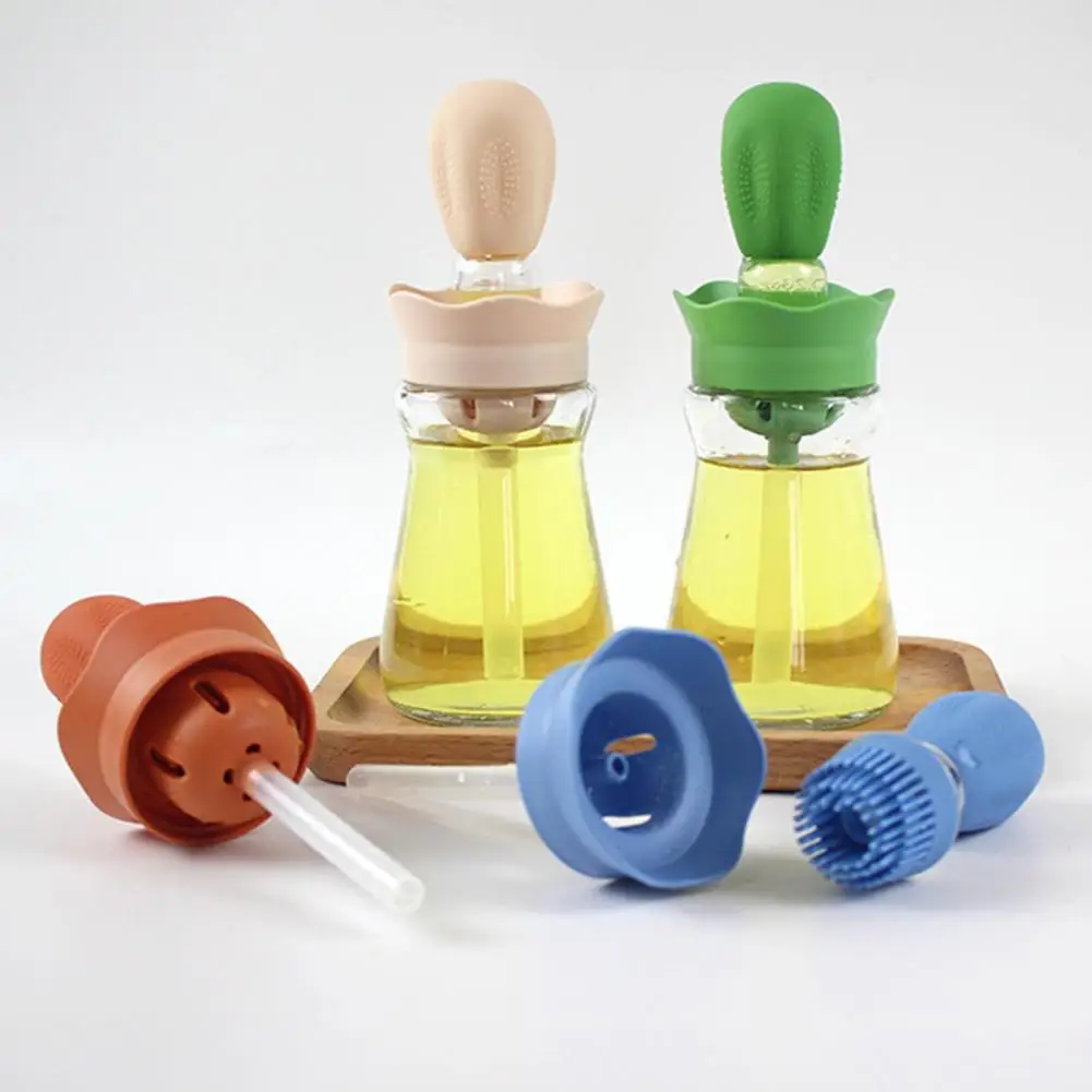 Oil Spray Bottle With Silicone Brush 2 In 1 Dropper Measuring Oil Dispenser Bottle For Kitchen Baking BBQ Grill Pastry Brushes