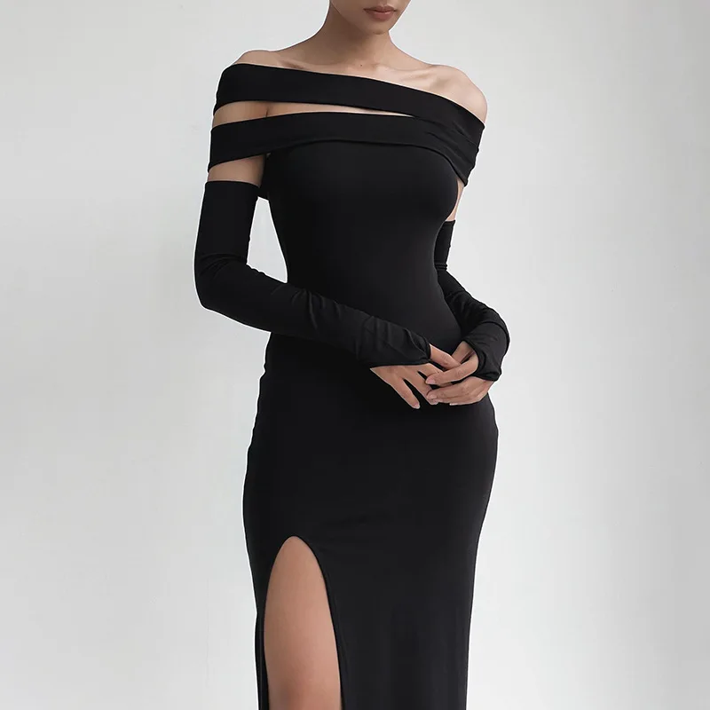 

Zabrina Elegant Party Dress Fall New Sexy Hollow Out Split Slim Robe A-Line Prom Vestido Fashion Multiple Ties Strapless Dresses