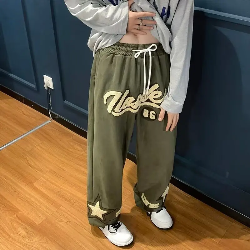 

Hong Kong style autumn wear new monogram print casual pants towel embroidery trend matching pants men