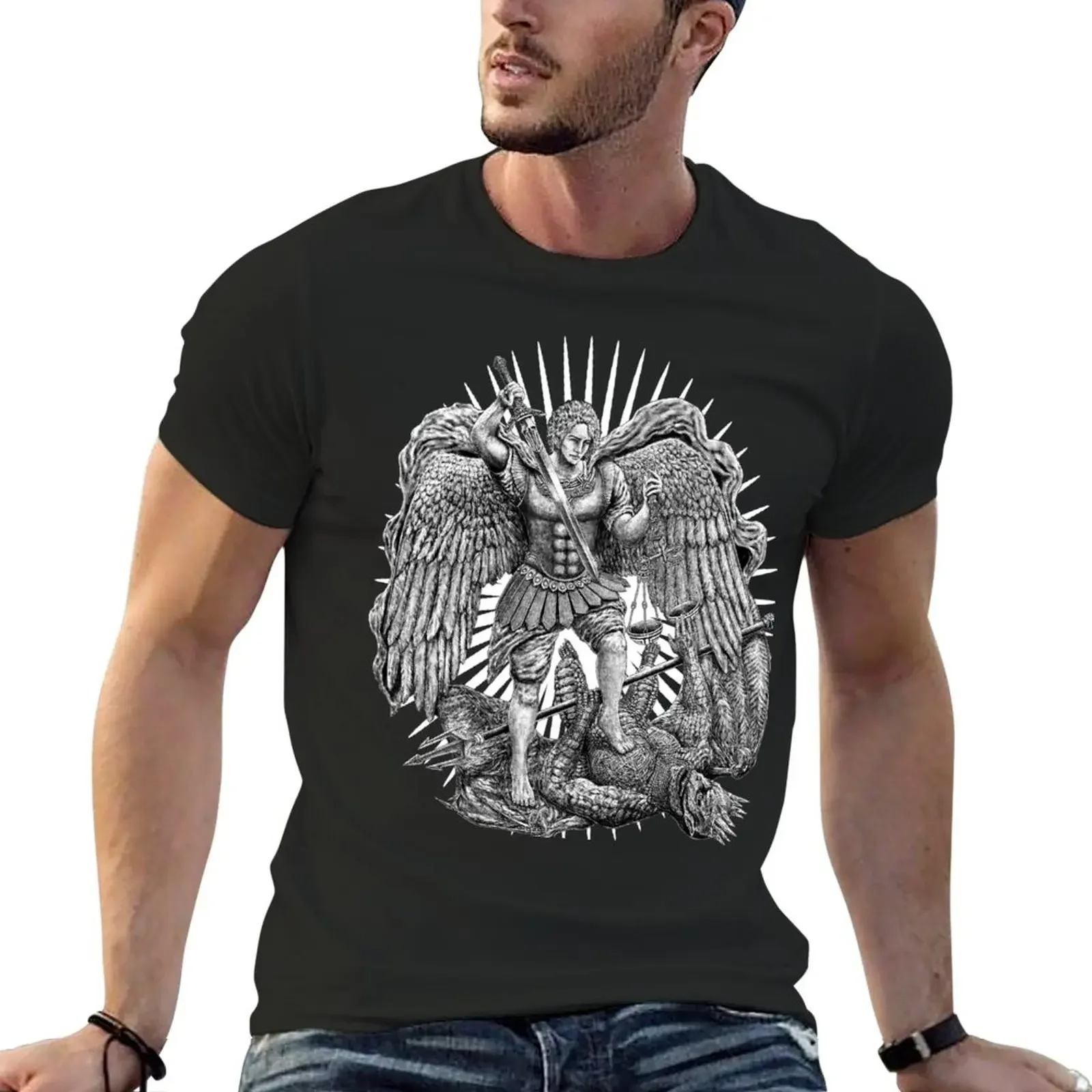 

Archangel Michael T-Shirt quick-drying korean fashion Short sleeve tee men clothings