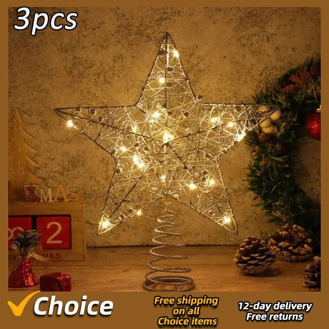 Hot 3Pcs Iron Glitter Powder Christmas Tree Ornaments Top Stars with LED  Light Lamp Christmas Decorations For Home Xmas Trees - AliExpress