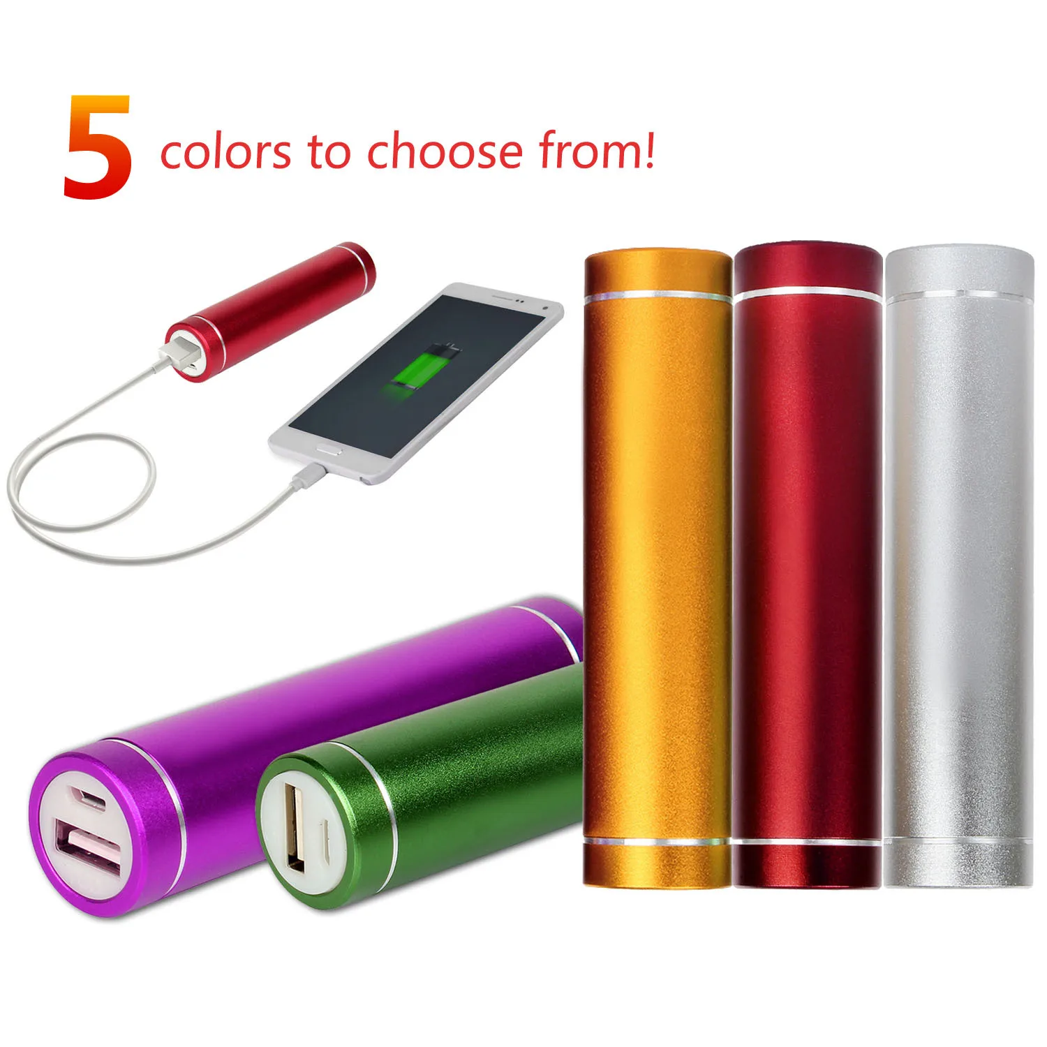 Power Bank portatile cilindrico in lega di alluminio, batteria di alimentazione mobile con cavo USB, caricabatterie da 2600mAh per cellulari. - Image 3
