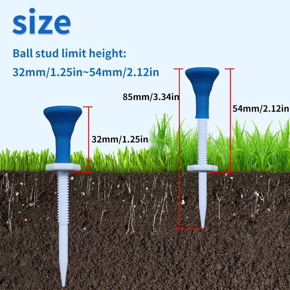 Caiton 5pc 85mm/3.34in Adjustable Plastic Golf Tees, 22mm/0.87in Range, Soft Rubber Head, Durable & Lightweight for Stable Shots 2