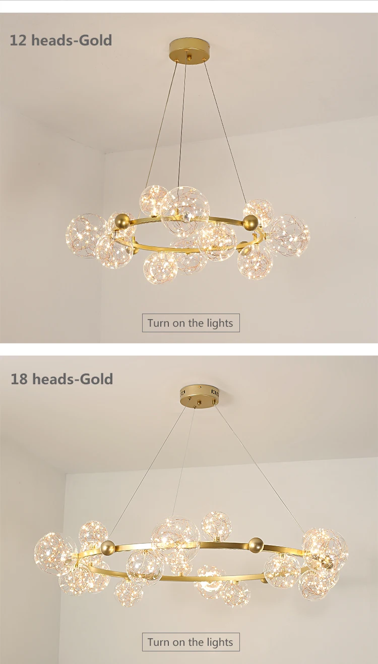 Gold/Black Transparent Glass Ball Ceiling Light Living Room Dining Room LED String Lights Creative Round Decorative Pendant Ligh gold ceiling lights