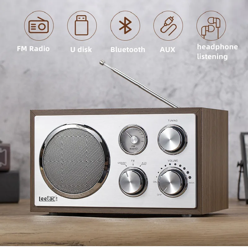 

Caixa de Som wooden bluetooth speaker stereo subwoofer HiFi retro radio home computer speaker multi-function full-band boombox