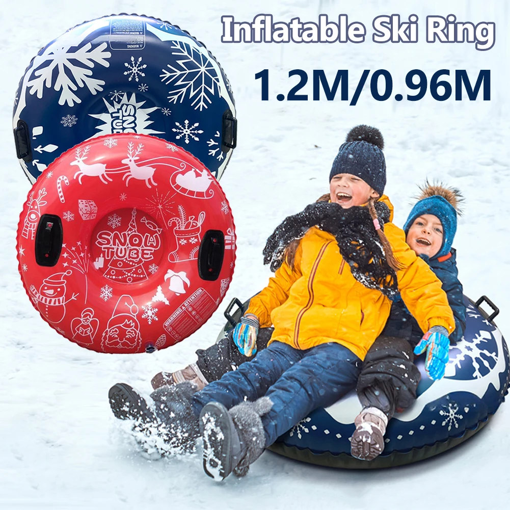 Inflatable Ski Ring PVC Sledding Tube Thicken Snow Tubing Winter Snow Tube with Handle Racer Durable Sled Board