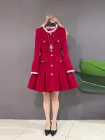 plus Size Color Blo Collar Long Sve Waist Cinched Little Bla Dr Red Ele Ladylike Dr Commute Sle A-Line Skirt - Image 2