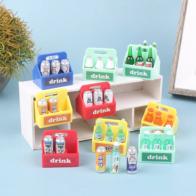 

1Set 1:12 Dollhouse Miniature Soft Drink Bottle Beverage Vial With Box Frame Kitchen Model Decor Toy Doll House Accessories