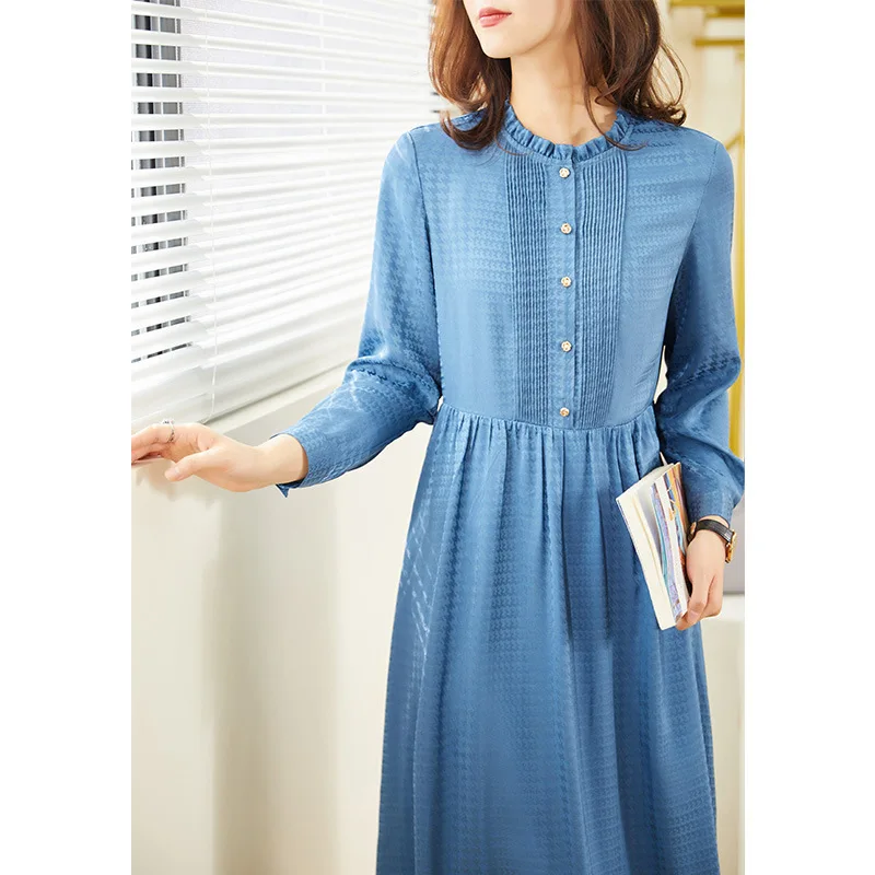 

Chiffon Long Dress Large Size Women's Quality Long Sleeve Dress Printing Accordion Pleated Dress Chiffon Dress