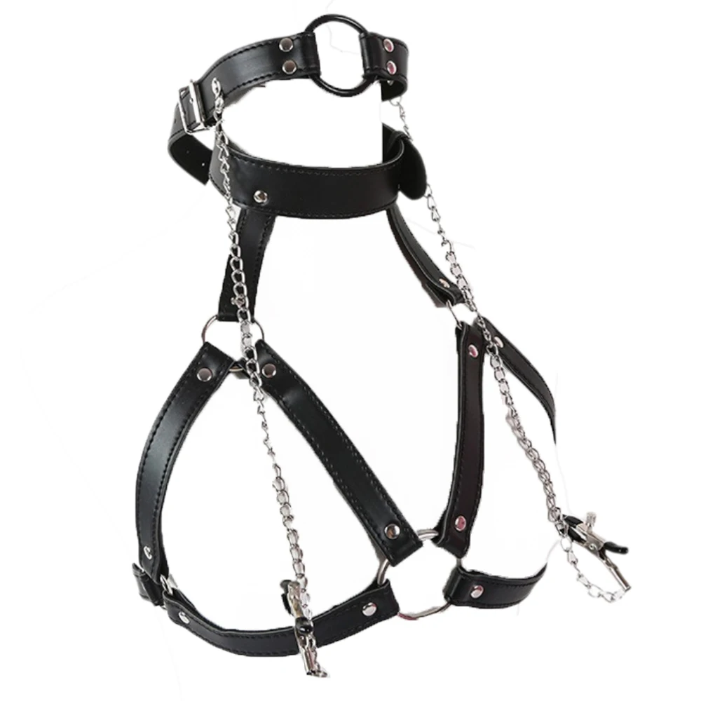 BDSM Sex Bondage Breast Restraints with Ball Gag Nipple Clamps Bondage Harness Sex Toys for Adult Women Sexy Chest SM Games