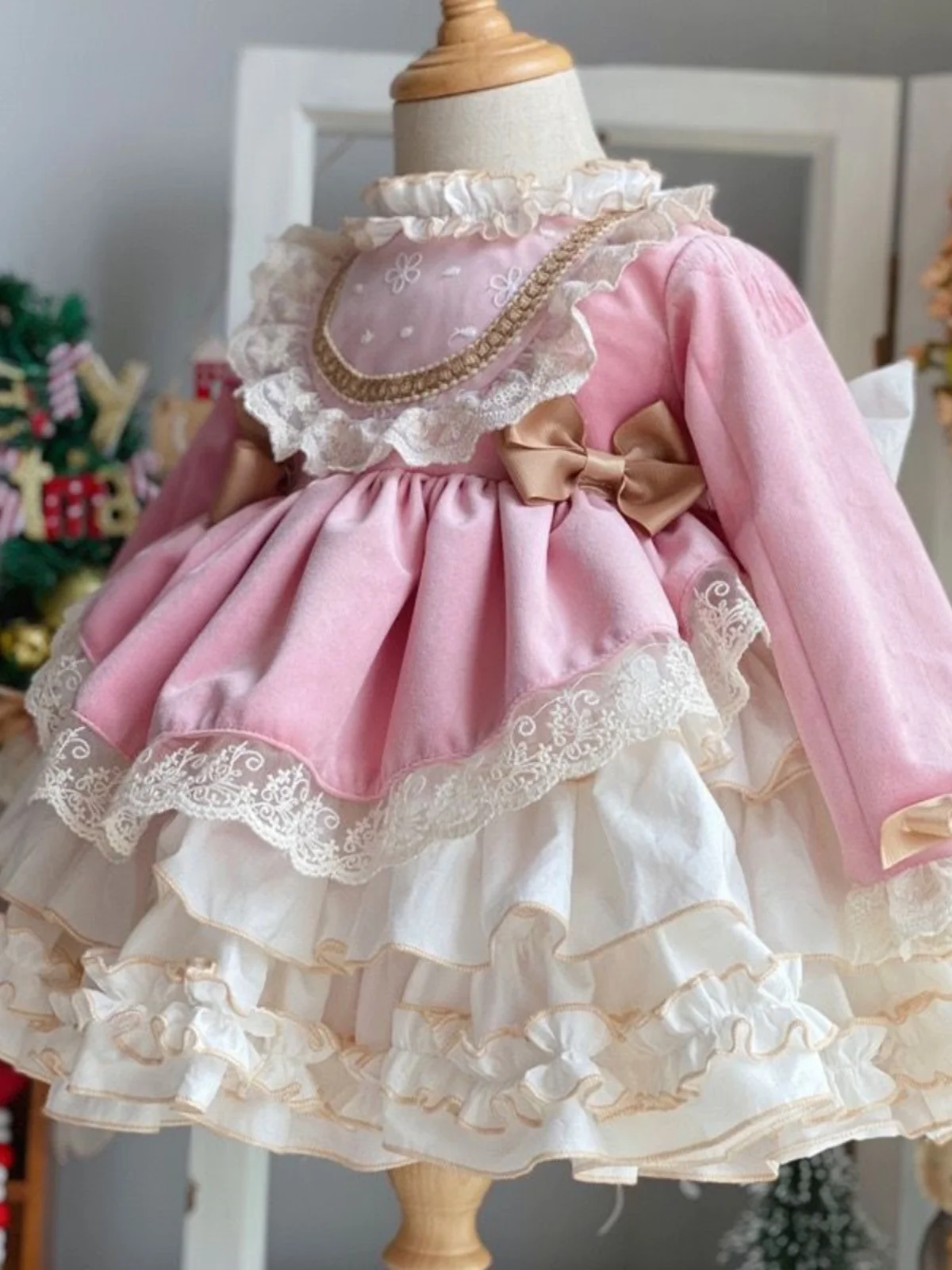 Girls' Lolita Dresses Autumn and Winter Dress Children's Fleece-Lined Baby Performance Birthday