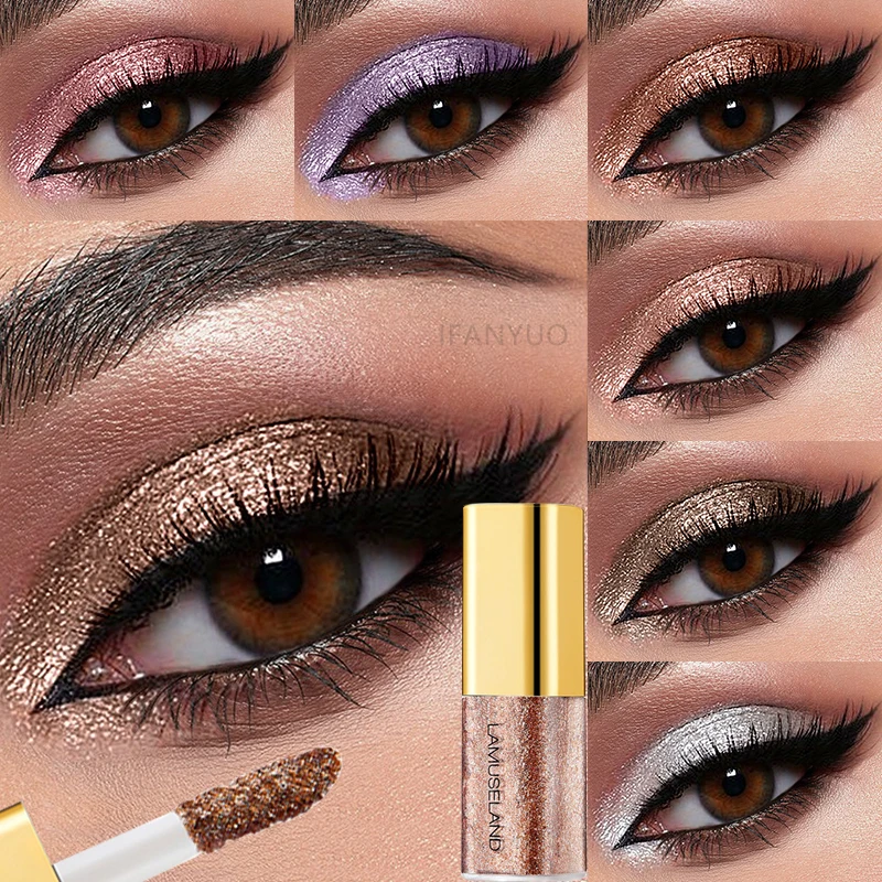 Ombretto liquido perlato a lunga durata, resistente alle sbavature, dalla texture setosa, glitterato, altamente pigmentato, delicato, per il trucco occhi da donna._voghion.com