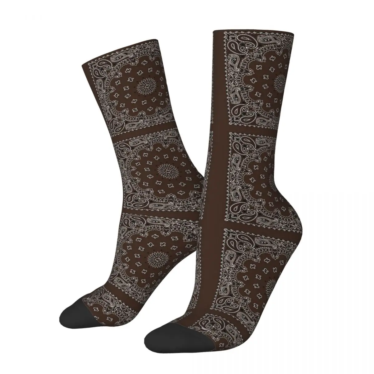 

Brown Bandana Paisley Design Socks Harajuku Sweat Absorbing Stockings All Season Long Socks Accessories for Unisex Gifts