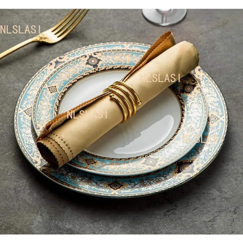 1pcs  Ceramic Steak Plate Household Round Western Flat Plate European High-quality Tableware Underglaze Color Craftsmanship