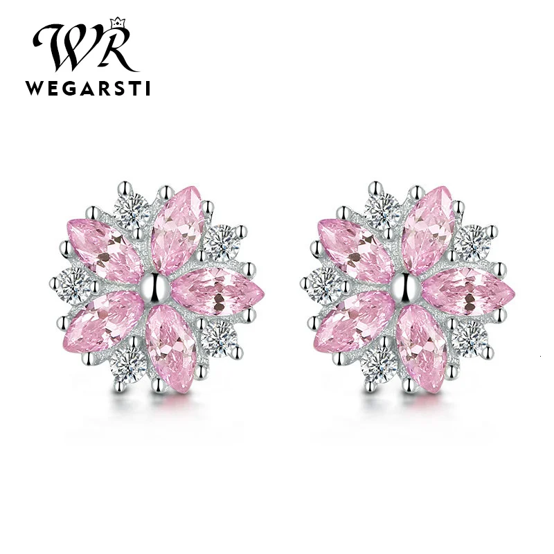 WEGARASTI Silver New Jewelry Earrings Woman Pink Cherry Earring Fashion Silver Earrings Wedding Earring
