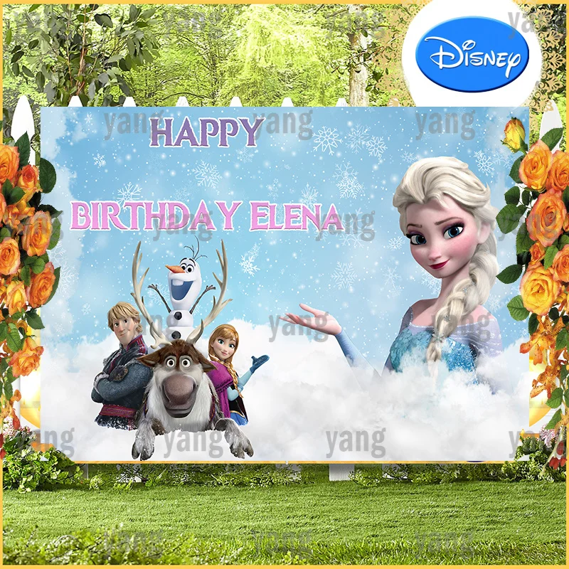 Disney Cartoon Cute Sven Olaf Magic Frozen Princess Elsa Anna Blue Snowflake Sfondo Festa Di Compleanno Fotografia Sfondo