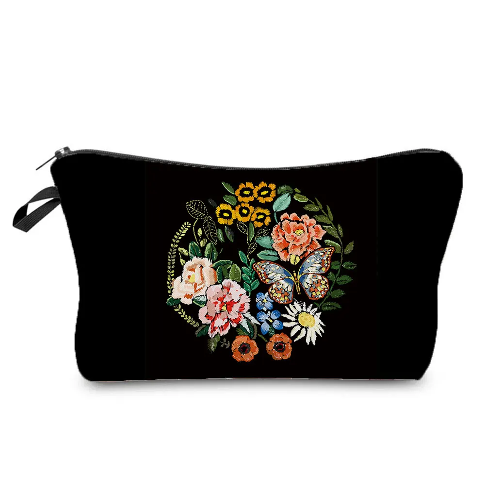 

Colorful Printed Floral Cosmetics Organizer Bag Casual Women's Storage Bag Black Exquisite Makeup Bags for Women Small Gift Bag